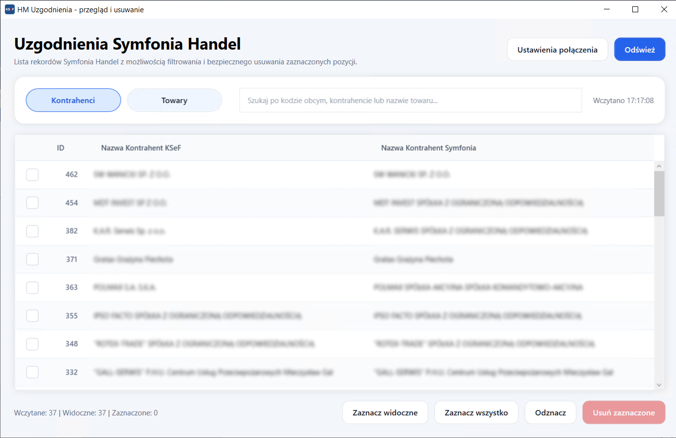 Screenshot managera uzgodnień Symfonia Handel